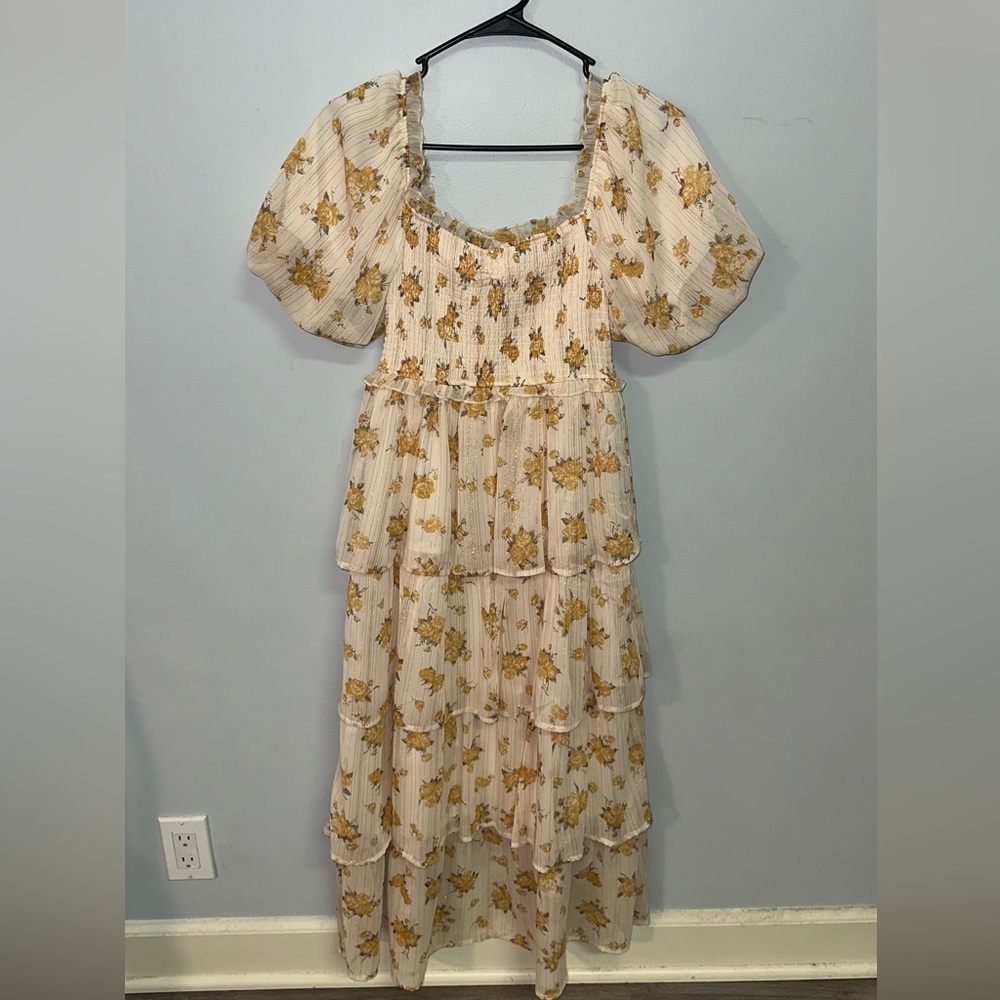 Altar’d State Small Yellow Flower Midi Dress